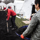 Volunteers work inside the emergency field hospital set up by Samaritan’s Purse in Central Park, New York.